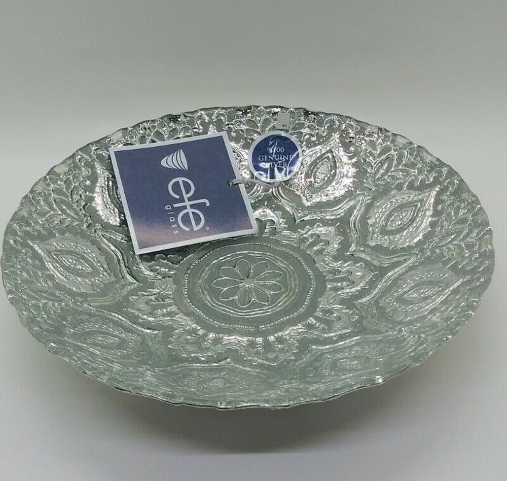 EFE Glass Turkish Handmade Decorative 100% Genuine Silver Bowl 8.50”w X 1.75”h